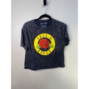 Guns N Roses Womens Distressed Graphic Cropped T-Shirt XL 100% Cotton Black Gray
